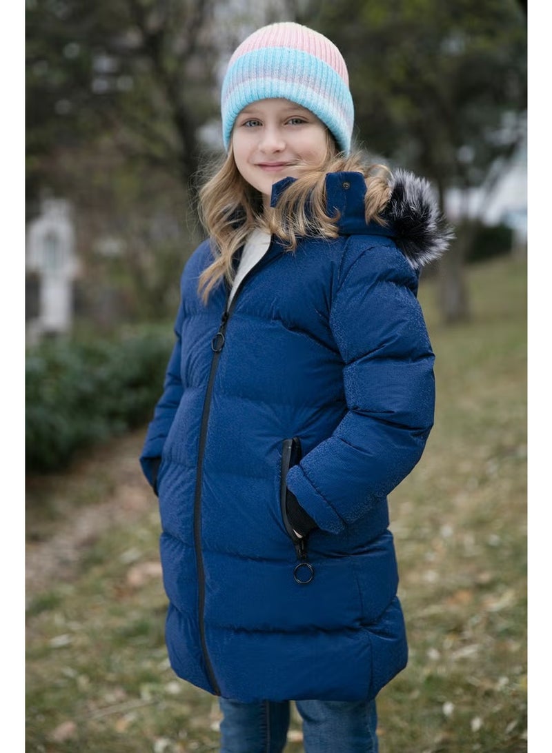 Lela Collar Faux Fur Plush Lined Removable Hooded Slim Cut Winter Coat Girls' COAT 5760002 - Image 2